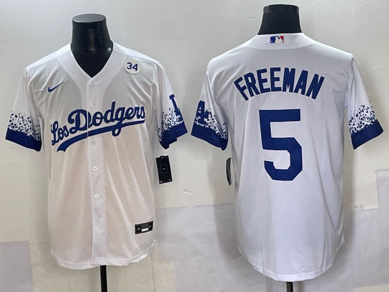 Men Los Angeles Dodgers #5 Freeman White blue City Edition Nike MLB Jersey style 5